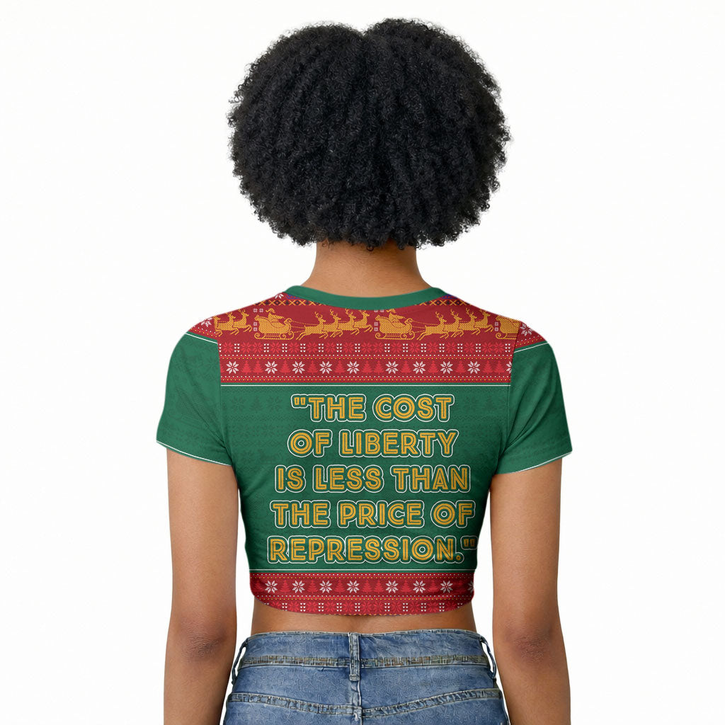 W.E.B. Du Bois Christmas Raglan Cropped T shirt Inspirational Liberty Quote Ugly Knitted Pattern Festive