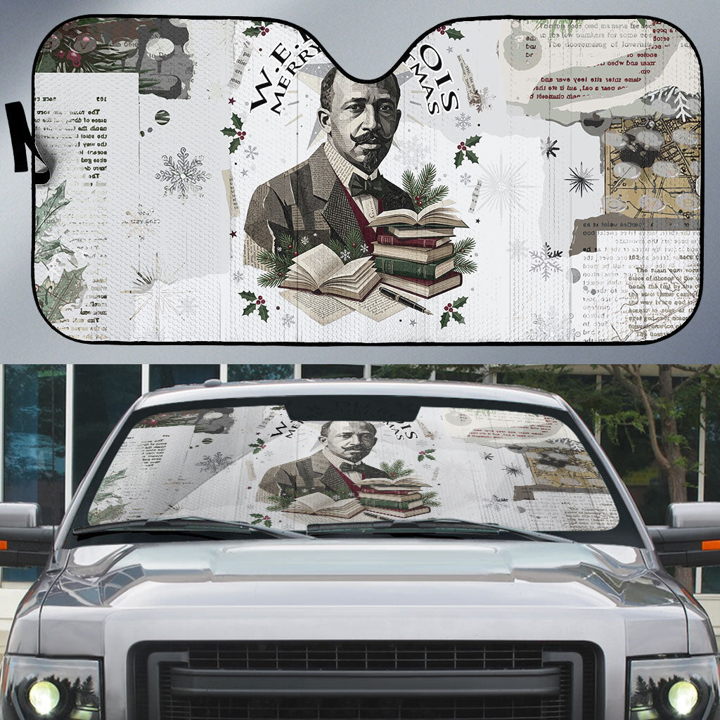 W.E.B. Du Bois Christmas Auto Sun Shade Think Deeper Quote Vintage Portrait Newspaper Collage Festive