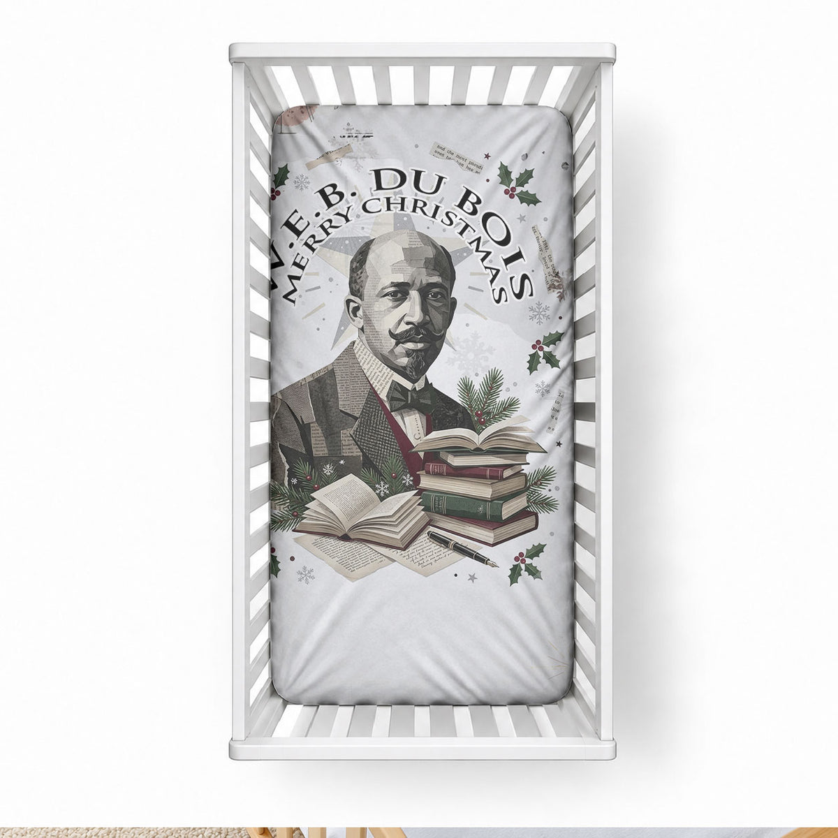 W.E.B. Du Bois Christmas Baby Bed Cover Think Deeper Quote Vintage Portrait Newspaper Collage Festive
