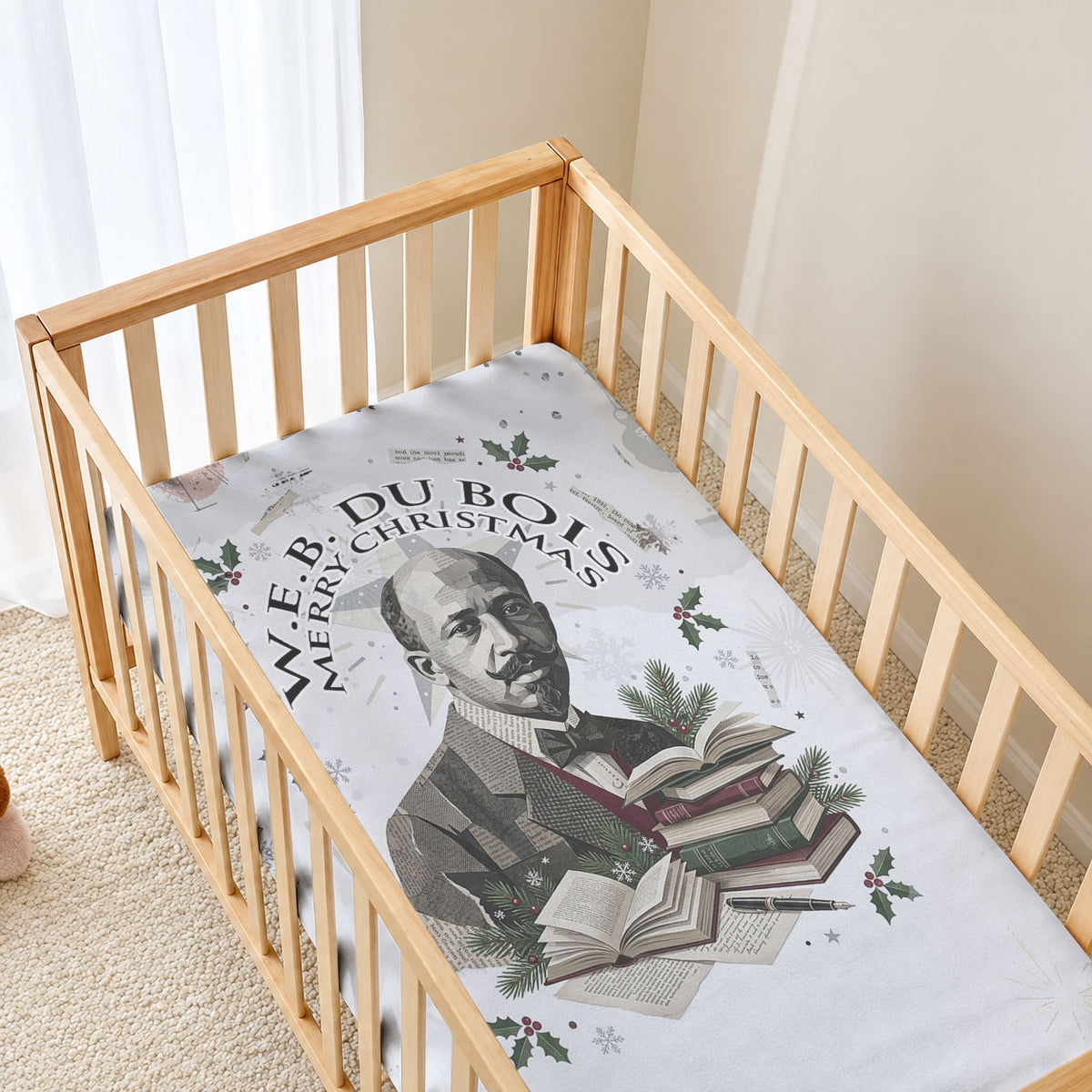 W.E.B. Du Bois Christmas Baby Bed Cover Think Deeper Quote Vintage Portrait Newspaper Collage Festive