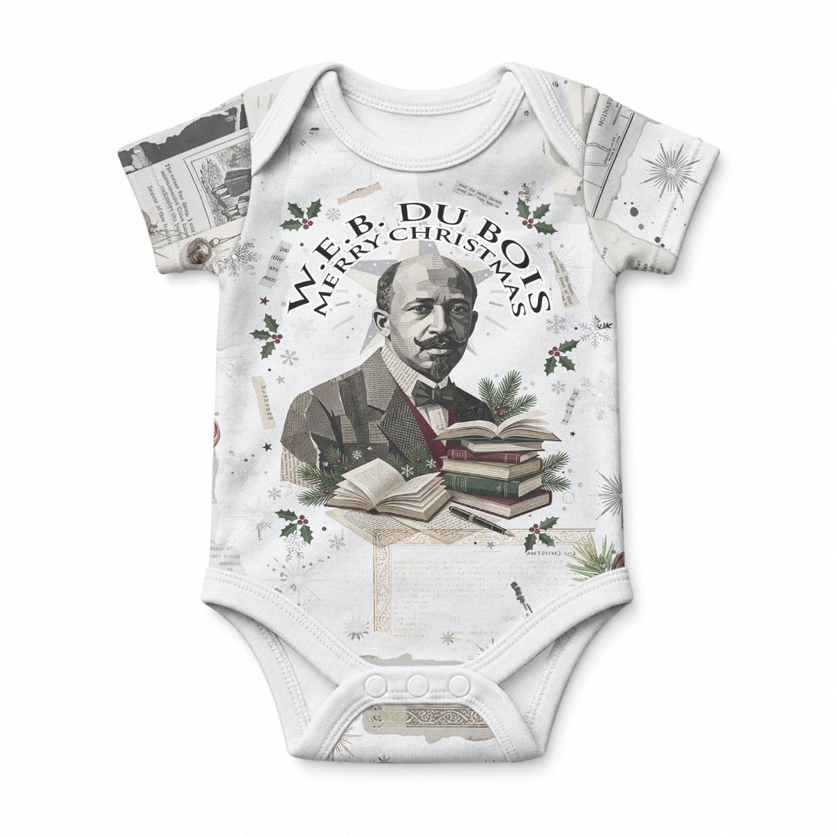 W.E.B. Du Bois Christmas Baby Onesie Think Deeper Quote Vintage Portrait Newspaper Collage Festive