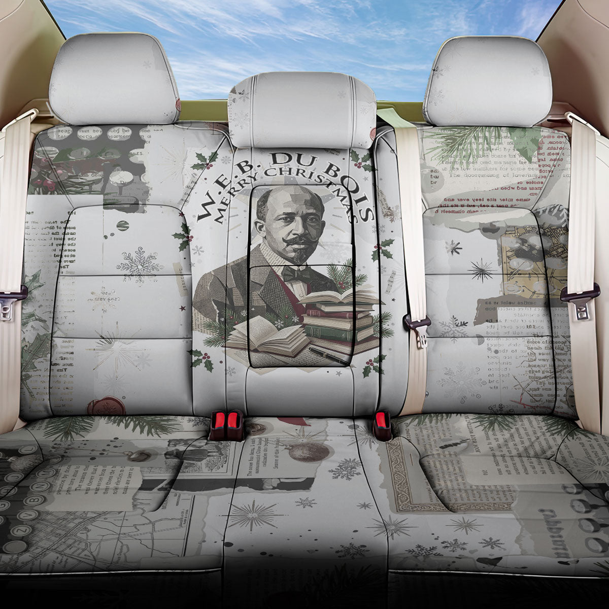 W.E.B. Du Bois Christmas Back Car Seat Cover Think Deeper Quote Vintage Portrait Newspaper Collage Festive