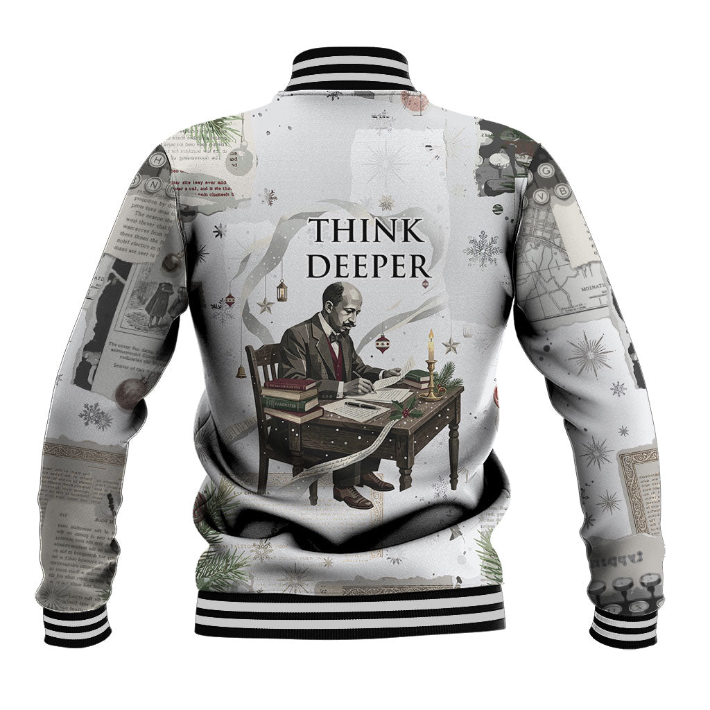 W.E.B. Du Bois Christmas Baseball Jacket Think Deeper Quote Vintage Portrait Newspaper Collage Festive