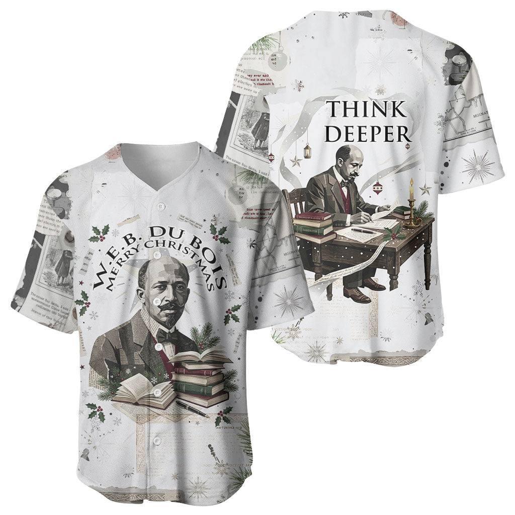 W.E.B. Du Bois Christmas Baseball Jersey Think Deeper Quote Vintage Portrait Newspaper Collage Festive