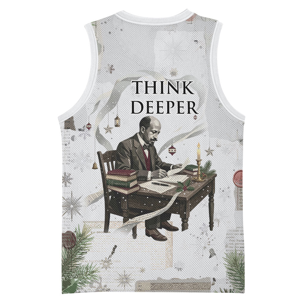 W.E.B. Du Bois Christmas Basketball Jersey Think Deeper Quote Vintage Portrait Newspaper Collage Festive