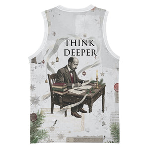 W.E.B. Du Bois Christmas Basketball Jersey Think Deeper Quote Vintage Portrait Newspaper Collage Festive