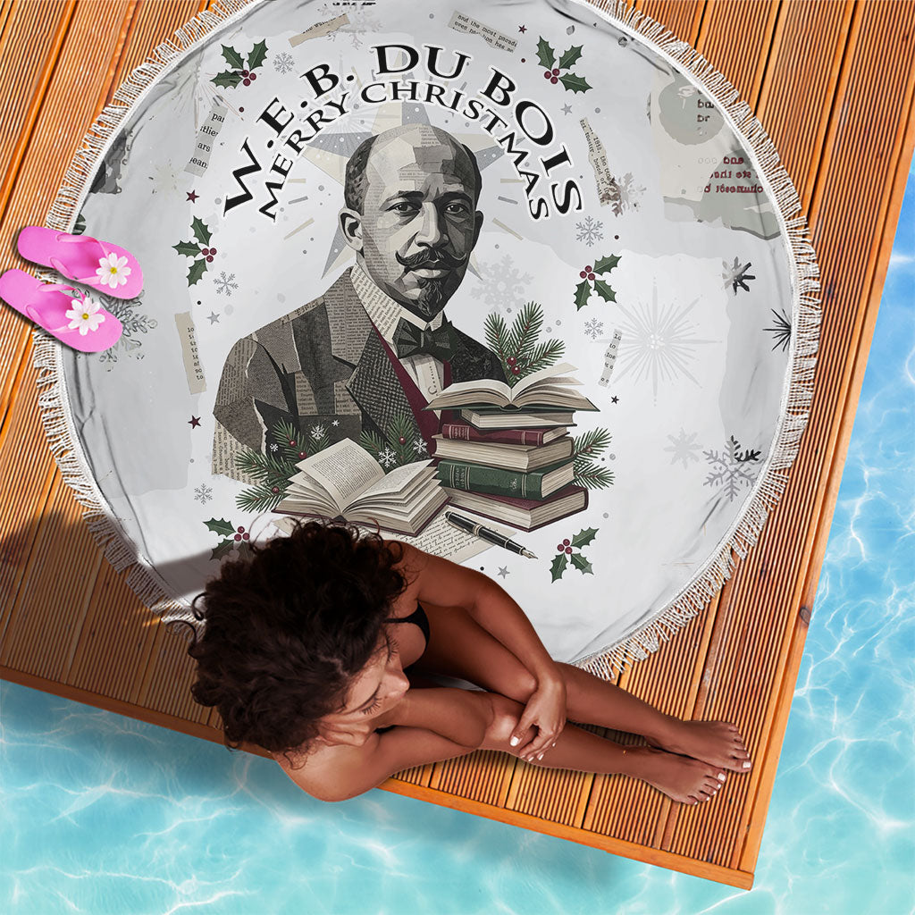 W.E.B. Du Bois Christmas Beach Blanket Think Deeper Quote Vintage Portrait Newspaper Collage Festive