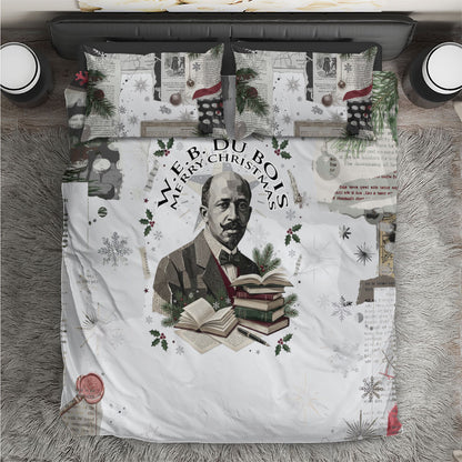W.E.B. Du Bois Christmas Bedding Set Think Deeper Quote Vintage Portrait Newspaper Collage Festive