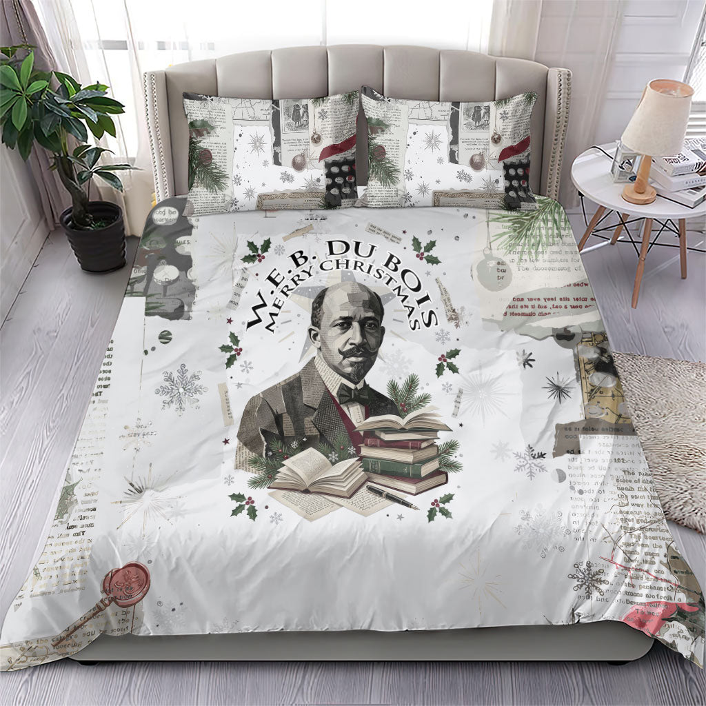 W.E.B. Du Bois Christmas Bedding Set Think Deeper Quote Vintage Portrait Newspaper Collage Festive