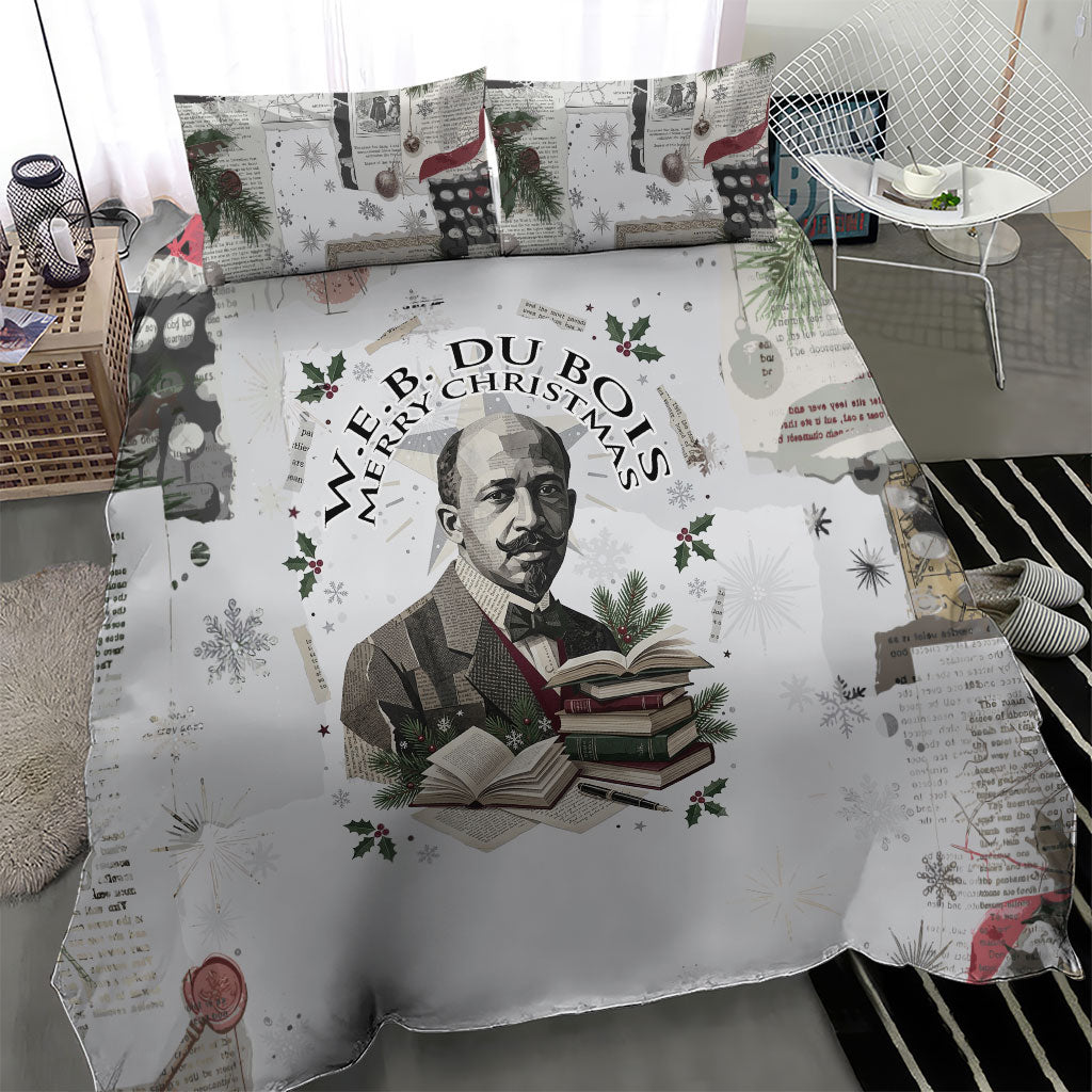 W.E.B. Du Bois Christmas Bedding Set Think Deeper Quote Vintage Portrait Newspaper Collage Festive