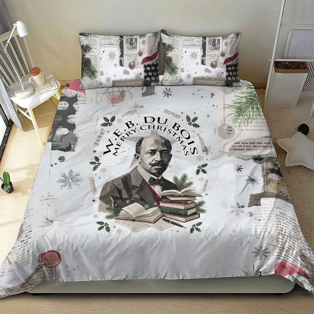 W.E.B. Du Bois Christmas Bedding Set Think Deeper Quote Vintage Portrait Newspaper Collage Festive