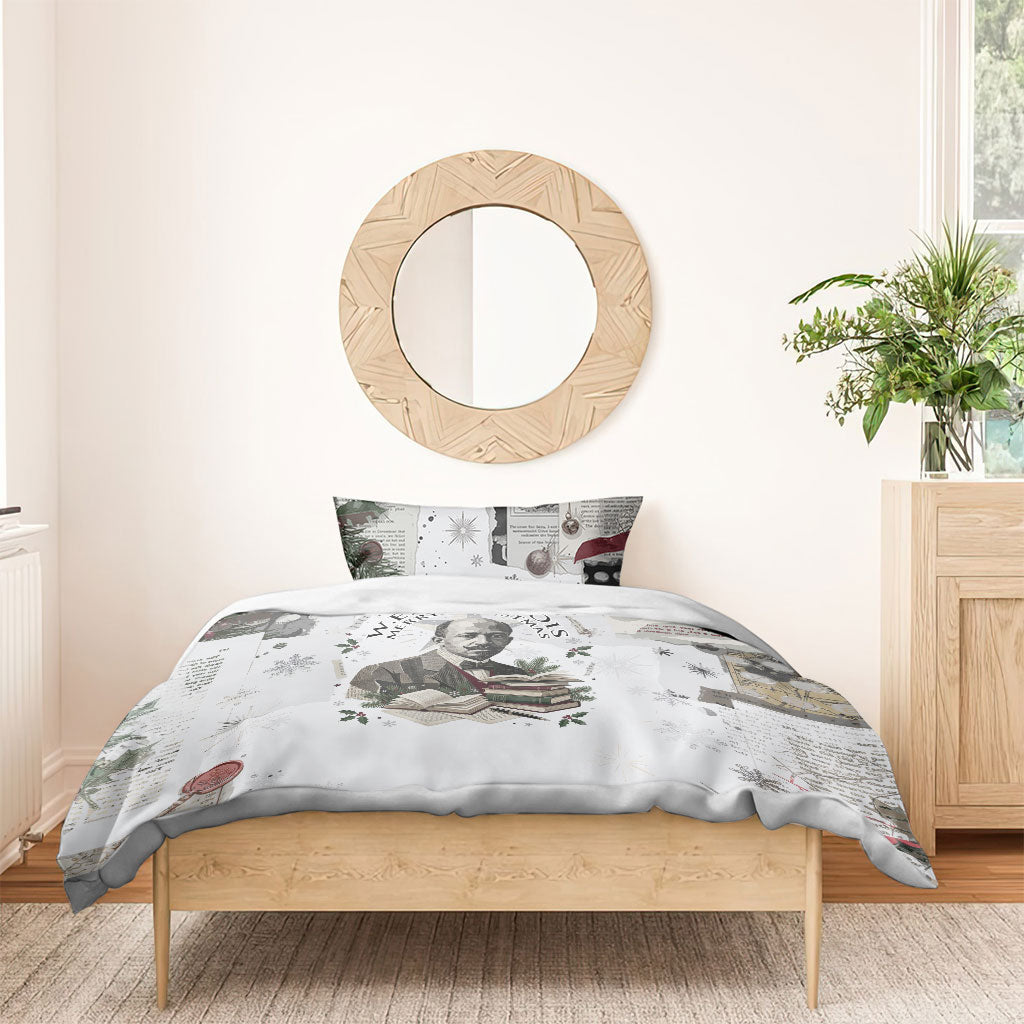 W.E.B. Du Bois Christmas Bedding Set Think Deeper Quote Vintage Portrait Newspaper Collage Festive