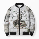 W.E.B. Du Bois Christmas Bomber Puffer Jacket Think Deeper Quote Vintage Portrait Newspaper Collage Festive