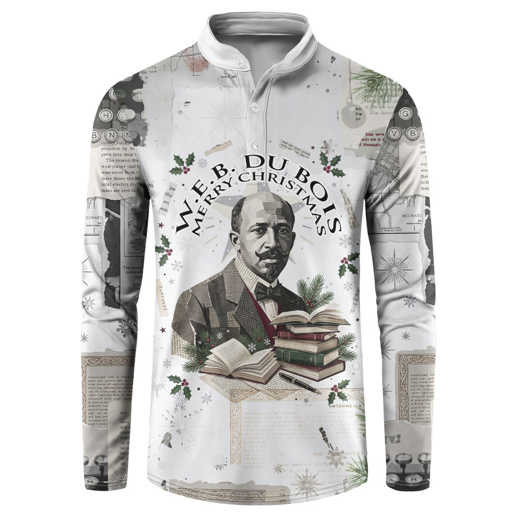 W.E.B. Du Bois Christmas Button Sweatshirt Think Deeper Quote Vintage Portrait Newspaper Collage Festive