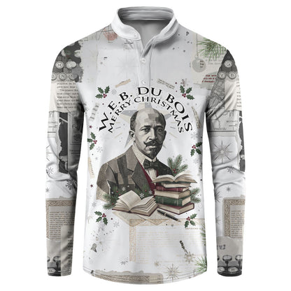 W.E.B. Du Bois Christmas Button Sweatshirt Think Deeper Quote Vintage Portrait Newspaper Collage Festive