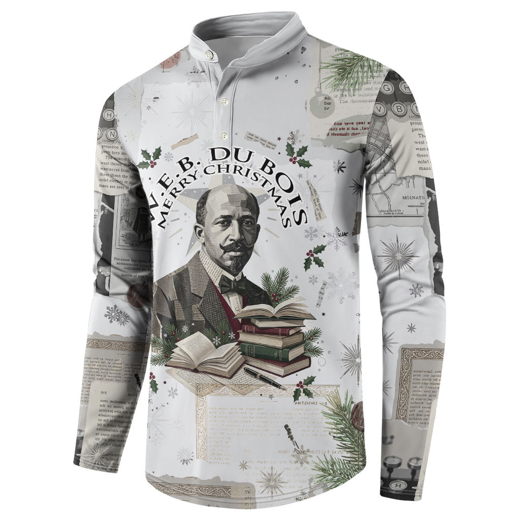 W.E.B. Du Bois Christmas Button Sweatshirt Think Deeper Quote Vintage Portrait Newspaper Collage Festive