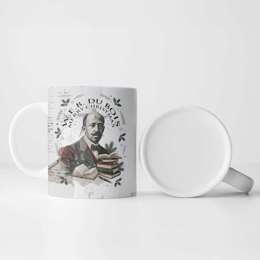 W.E.B. Du Bois Christmas Ceramic Mug Think Deeper Quote Vintage Portrait Newspaper Collage Festive