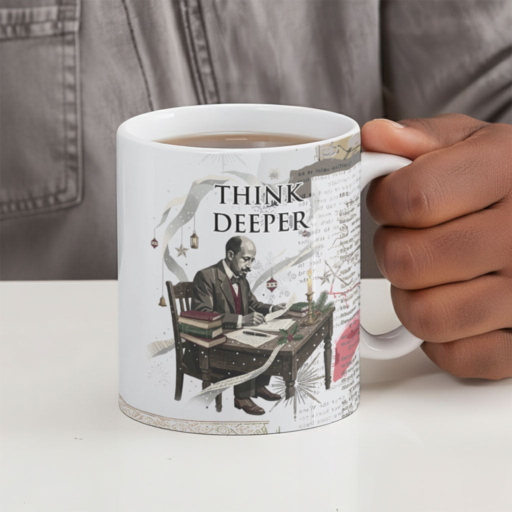 W.E.B. Du Bois Christmas Ceramic Mug Think Deeper Quote Vintage Portrait Newspaper Collage Festive