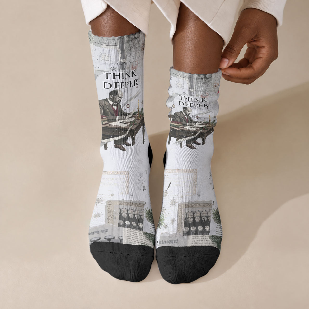 W.E.B. Du Bois Christmas Crew Socks Think Deeper Quote Vintage Portrait Newspaper Collage Festive
