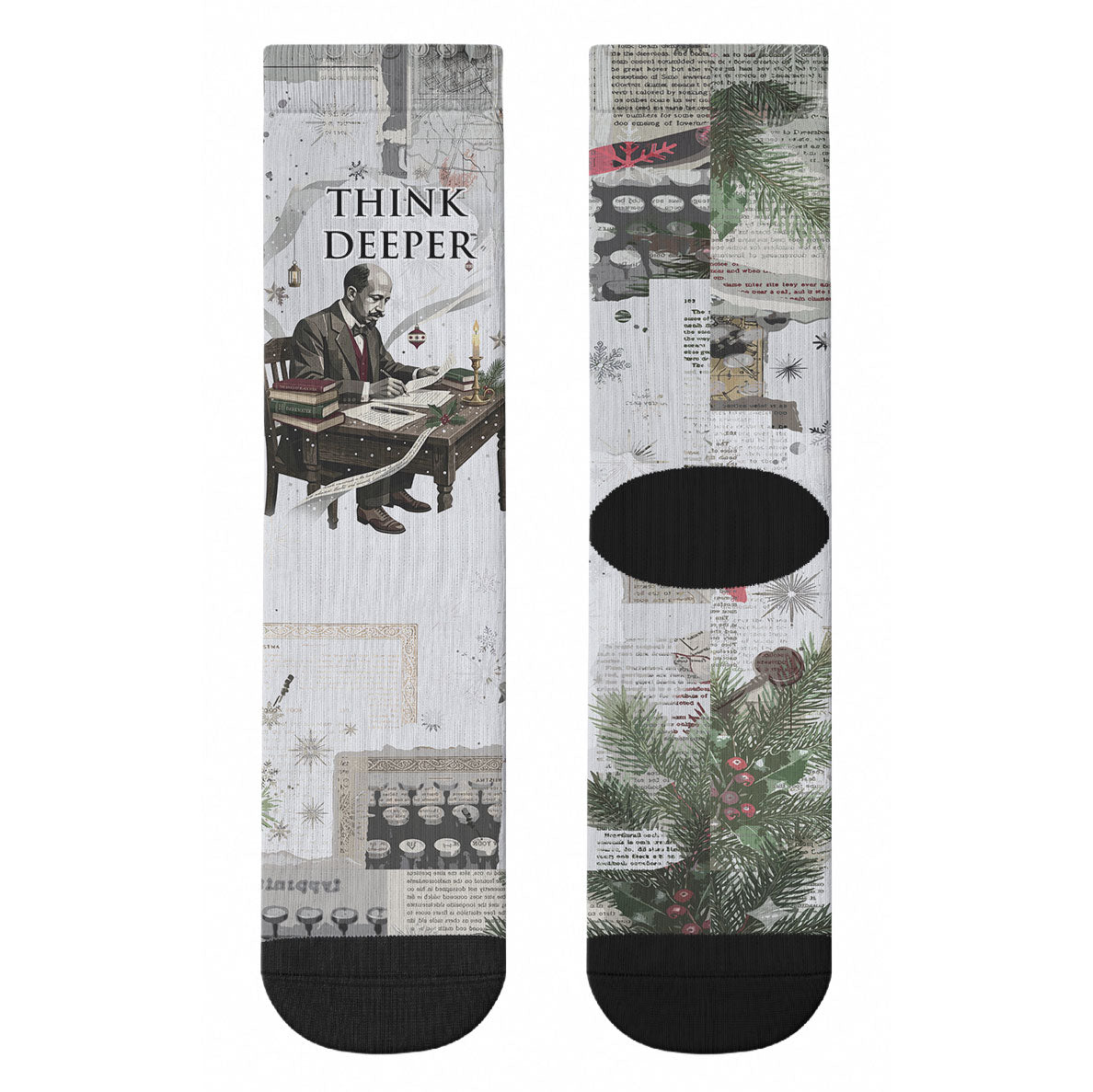W.E.B. Du Bois Christmas Crew Socks Think Deeper Quote Vintage Portrait Newspaper Collage Festive