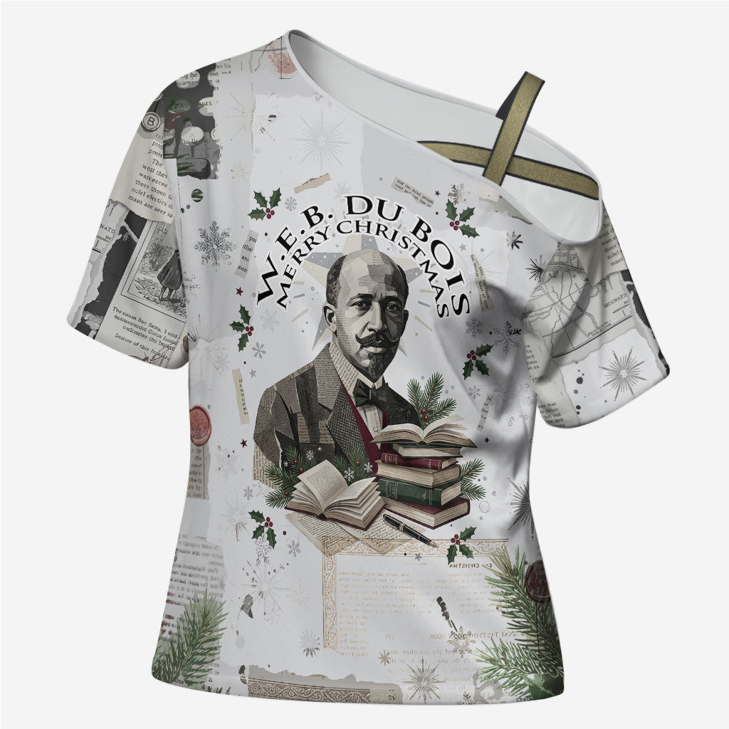 W.E.B. Du Bois Christmas Cross Shoulder Shirt Think Deeper Quote Vintage Portrait Newspaper Collage Festive