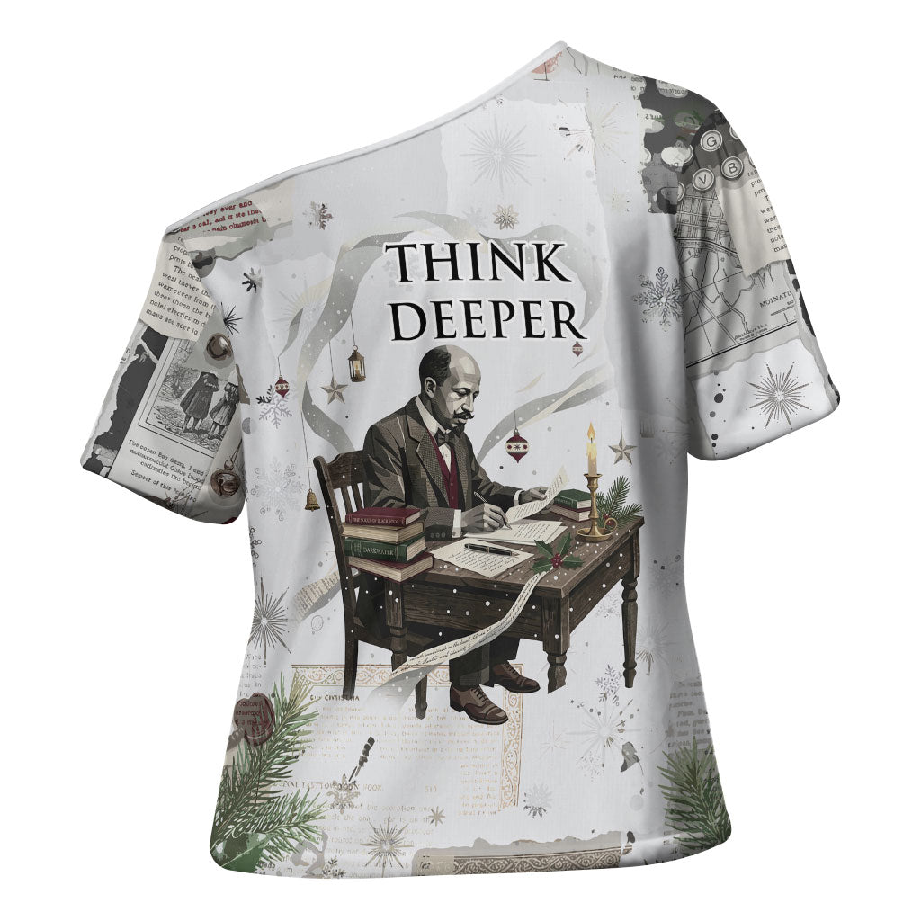 W.E.B. Du Bois Christmas Cross Shoulder Shirt Think Deeper Quote Vintage Portrait Newspaper Collage Festive