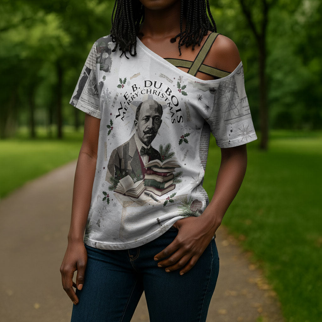 W.E.B. Du Bois Christmas Cross Shoulder Shirt Think Deeper Quote Vintage Portrait Newspaper Collage Festive