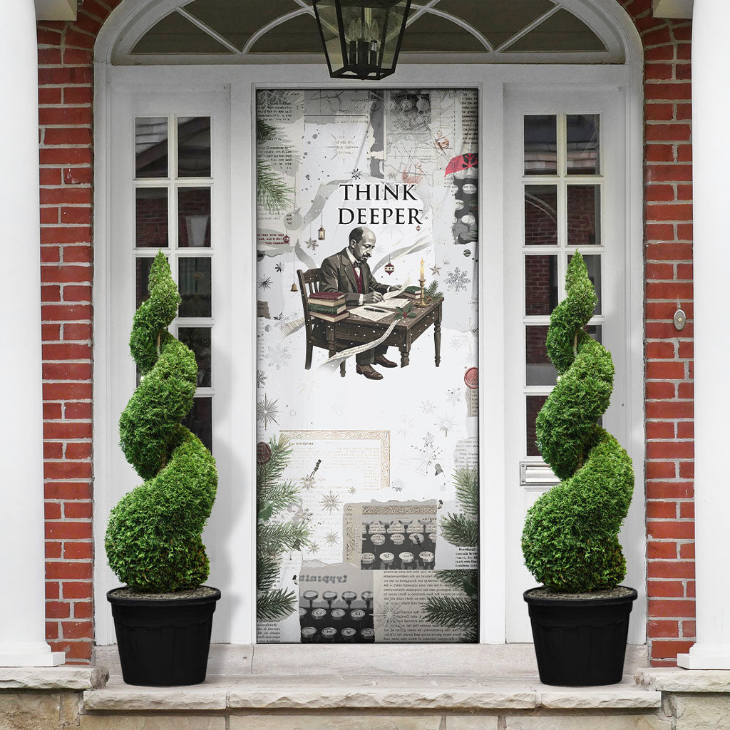 W.E.B. Du Bois Christmas Door Cover Think Deeper Quote Vintage Portrait Newspaper Collage Festive