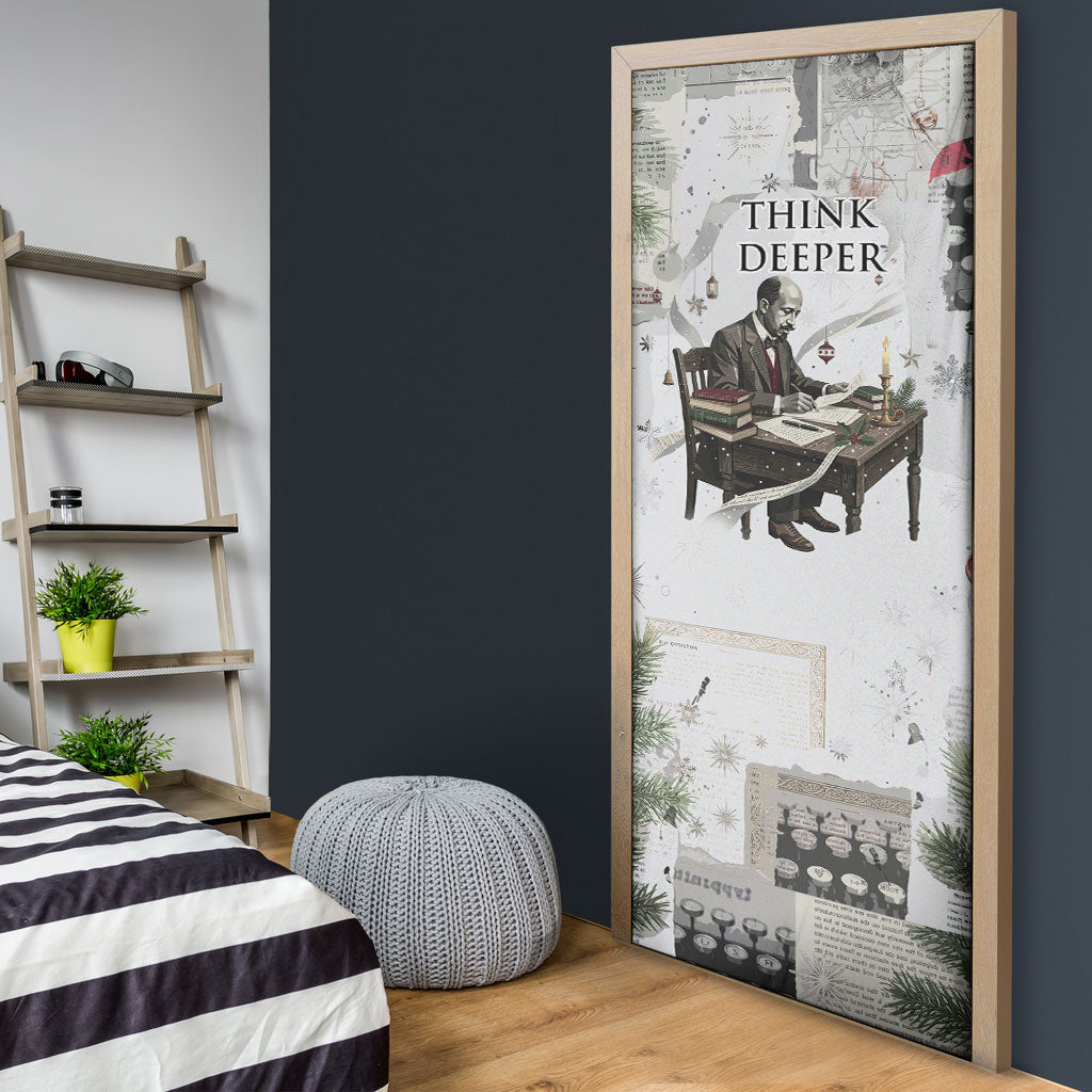 W.E.B. Du Bois Christmas Door Cover Think Deeper Quote Vintage Portrait Newspaper Collage Festive