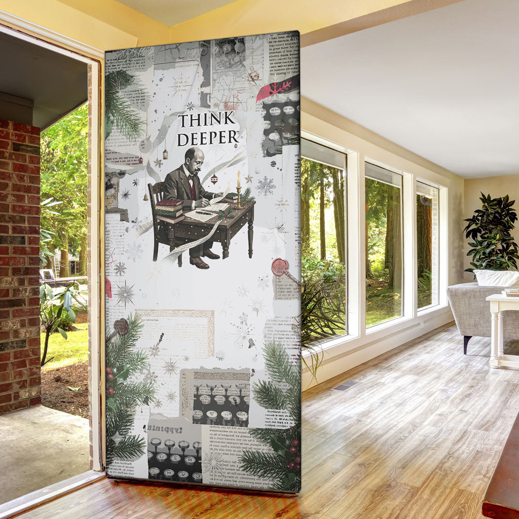 W.E.B. Du Bois Christmas Door Cover Think Deeper Quote Vintage Portrait Newspaper Collage Festive