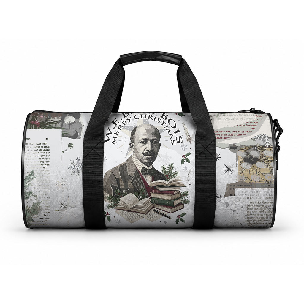 W.E.B. Du Bois Christmas Duffle Bag Think Deeper Quote Vintage Portrait Newspaper Collage Festive