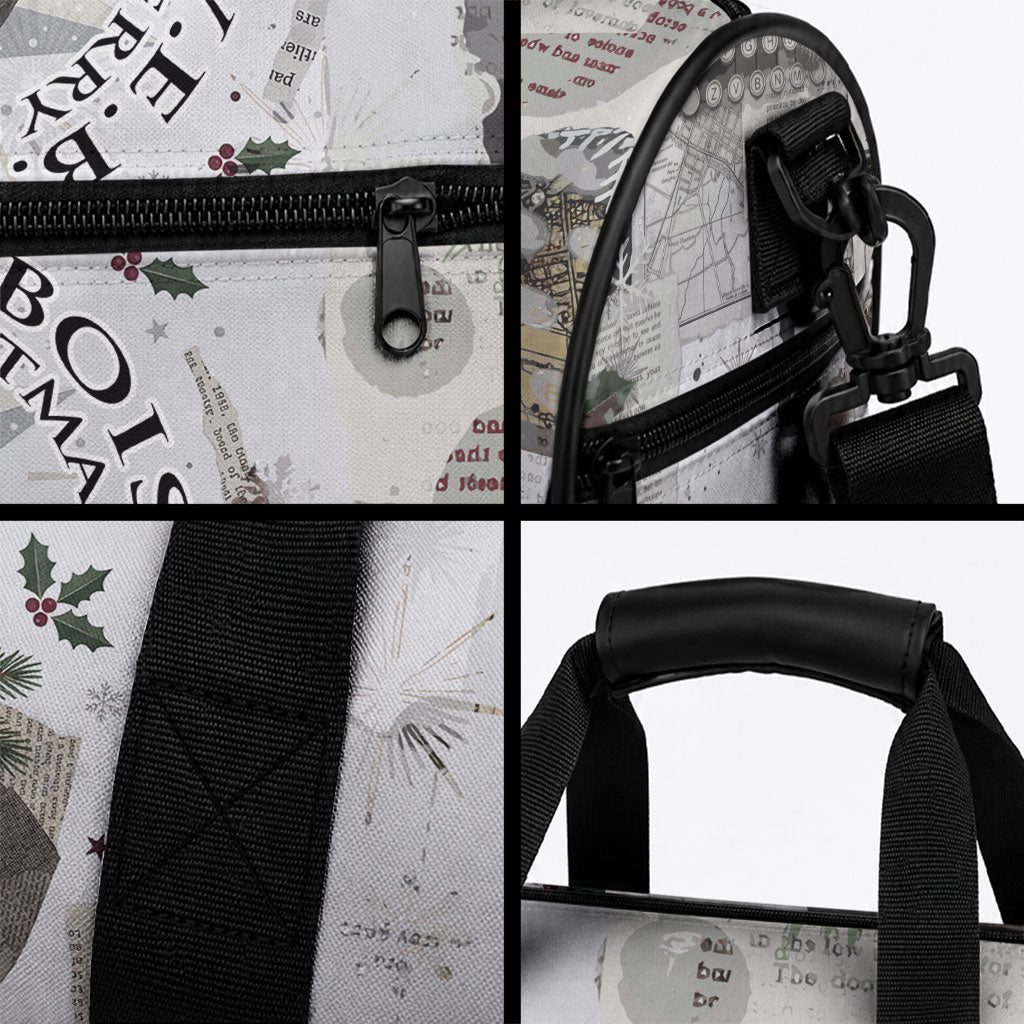 W.E.B. Du Bois Christmas Duffle Bag Think Deeper Quote Vintage Portrait Newspaper Collage Festive