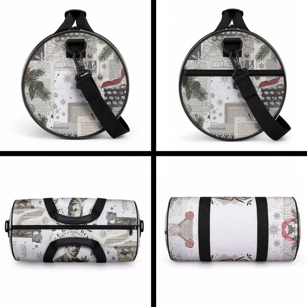 W.E.B. Du Bois Christmas Duffle Bag Think Deeper Quote Vintage Portrait Newspaper Collage Festive