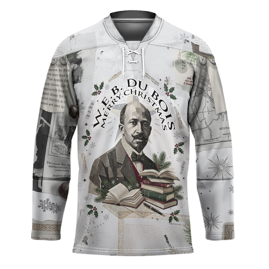 W.E.B. Du Bois Christmas Hockey Jersey Think Deeper Quote Vintage Portrait Newspaper Collage Festive
