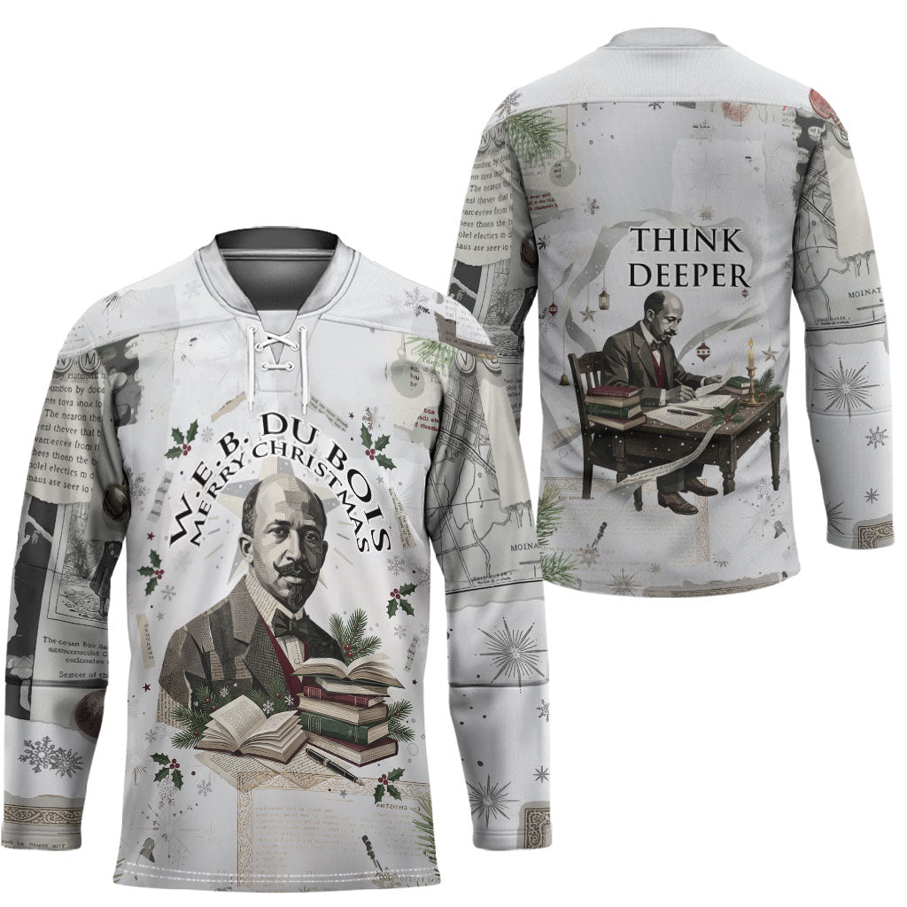 W.E.B. Du Bois Christmas Hockey Jersey Think Deeper Quote Vintage Portrait Newspaper Collage Festive