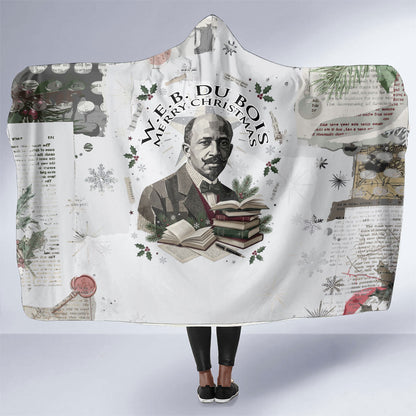 W.E.B. Du Bois Christmas Hooded Blanket Think Deeper Quote Vintage Portrait Newspaper Collage Festive