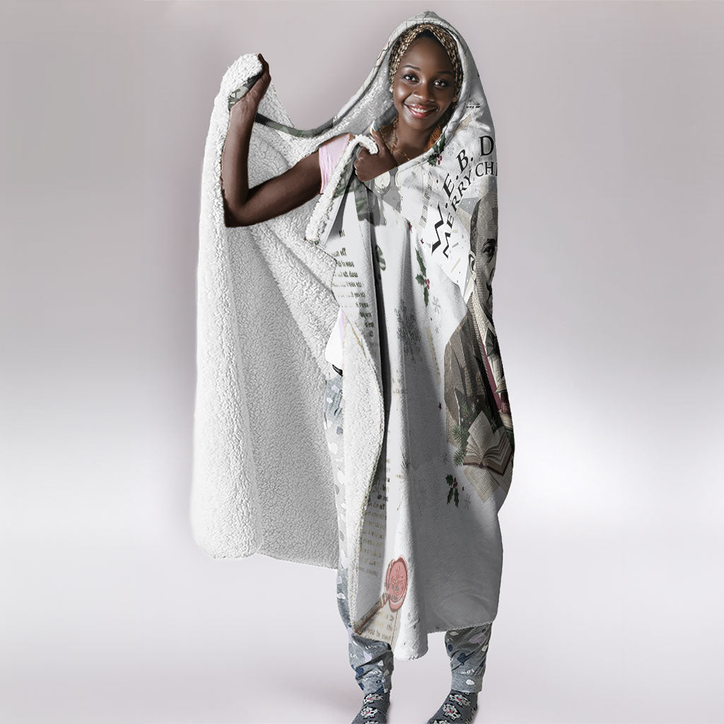 W.E.B. Du Bois Christmas Hooded Blanket Think Deeper Quote Vintage Portrait Newspaper Collage Festive