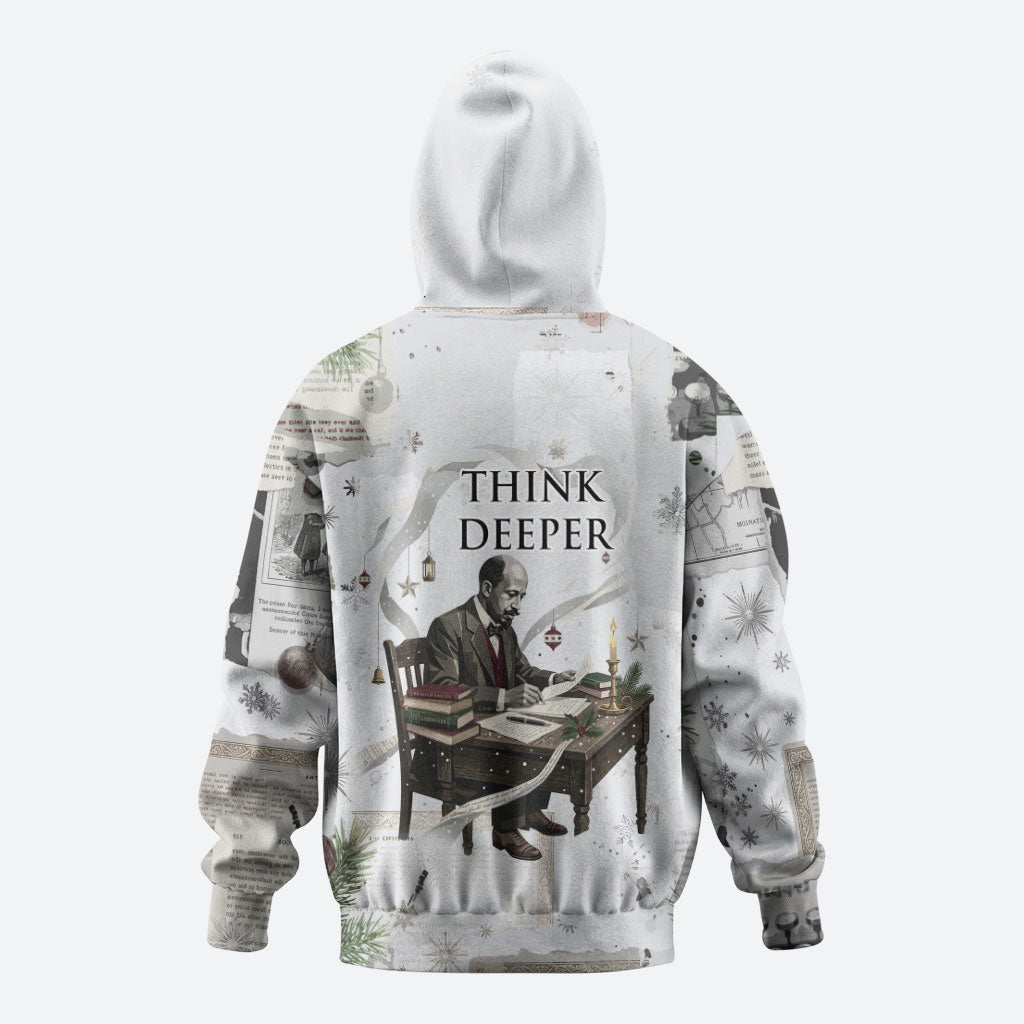 W.E.B. Du Bois Christmas Hoodie Think Deeper Quote Vintage Portrait Newspaper Collage Festive