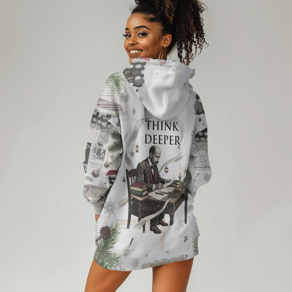 W.E.B. Du Bois Christmas Hoodie Dress Think Deeper Quote Vintage Portrait Newspaper Collage Festive