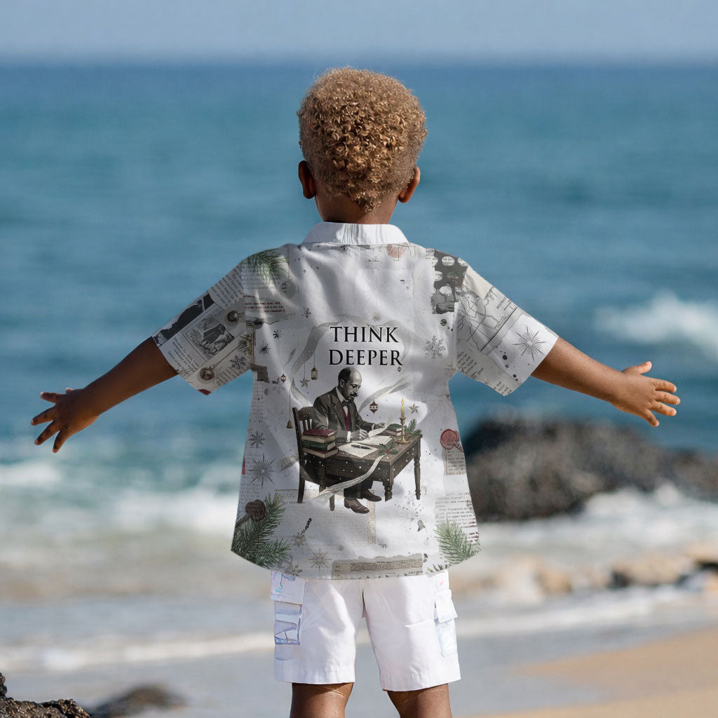 W.E.B. Du Bois Christmas Kid Hawaiian Shirt Think Deeper Quote Vintage Portrait Newspaper Collage Festive