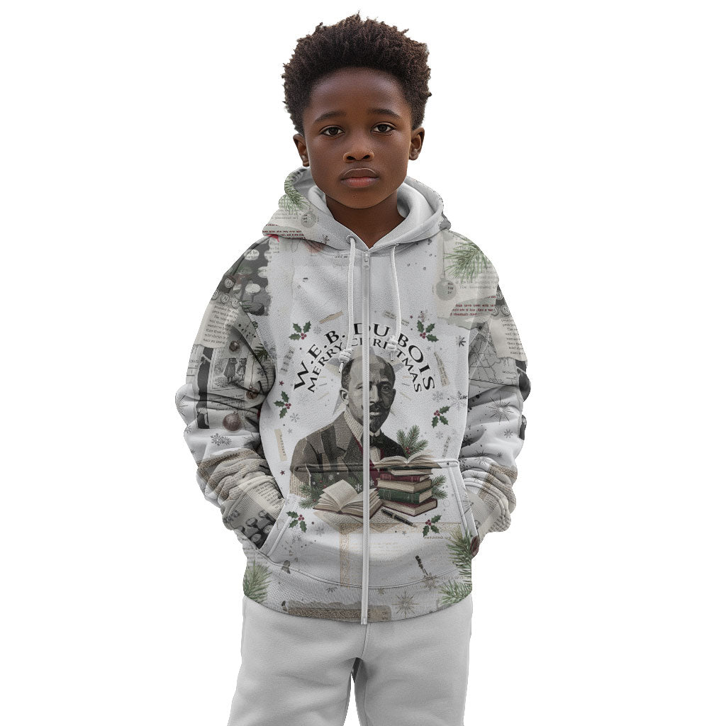 W.E.B. Du Bois Christmas Kid Hoodie Think Deeper Quote Vintage Portrait Newspaper Collage Festive