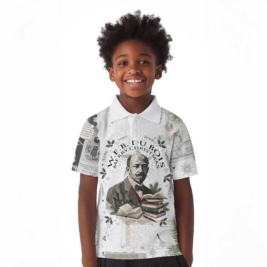 W.E.B. Du Bois Christmas Kid Polo Shirt Think Deeper Quote Vintage Portrait Newspaper Collage Festive