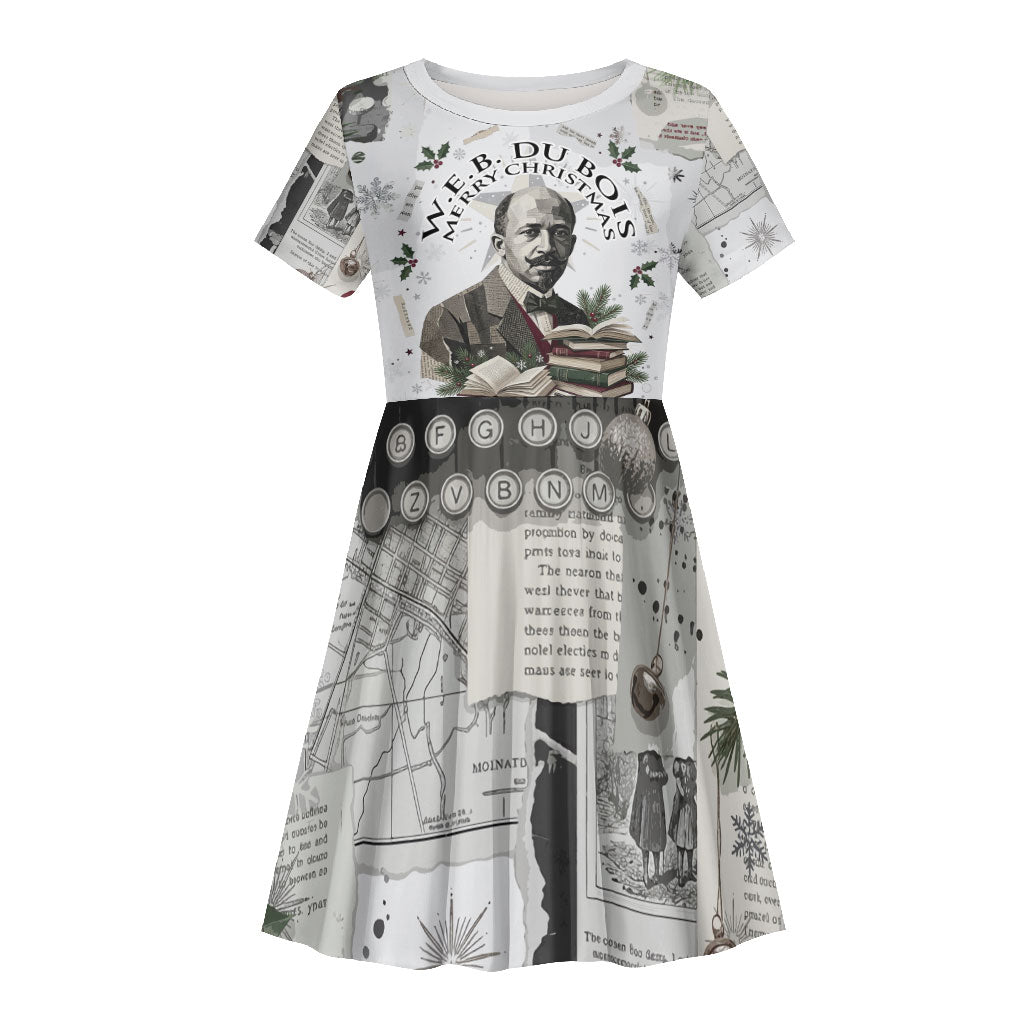 W.E.B. Du Bois Christmas Kid Short Sleeve Dress Think Deeper Quote Vintage Portrait Newspaper Collage Festive
