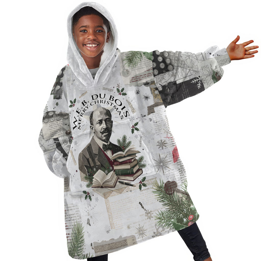 W.E.B. Du Bois Christmas Kid Wearable Blanket Hoodie Think Deeper Quote Vintage Portrait Newspaper Collage Festive