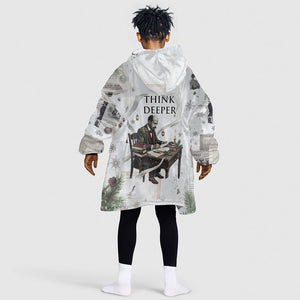 W.E.B. Du Bois Christmas Kid Wearable Blanket Hoodie Think Deeper Quote Vintage Portrait Newspaper Collage Festive