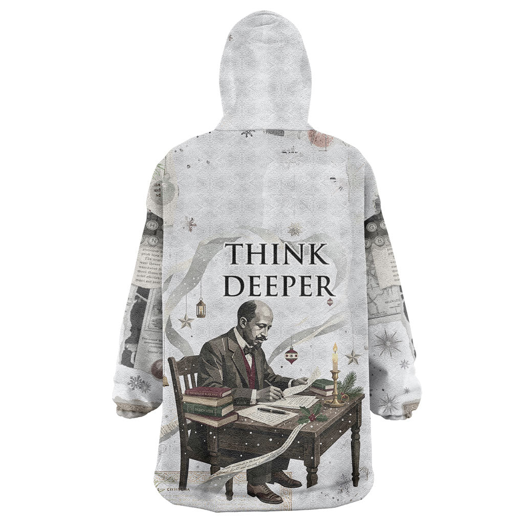 W.E.B. Du Bois Christmas Kid Wearable Blanket Hoodie Think Deeper Quote Vintage Portrait Newspaper Collage Festive