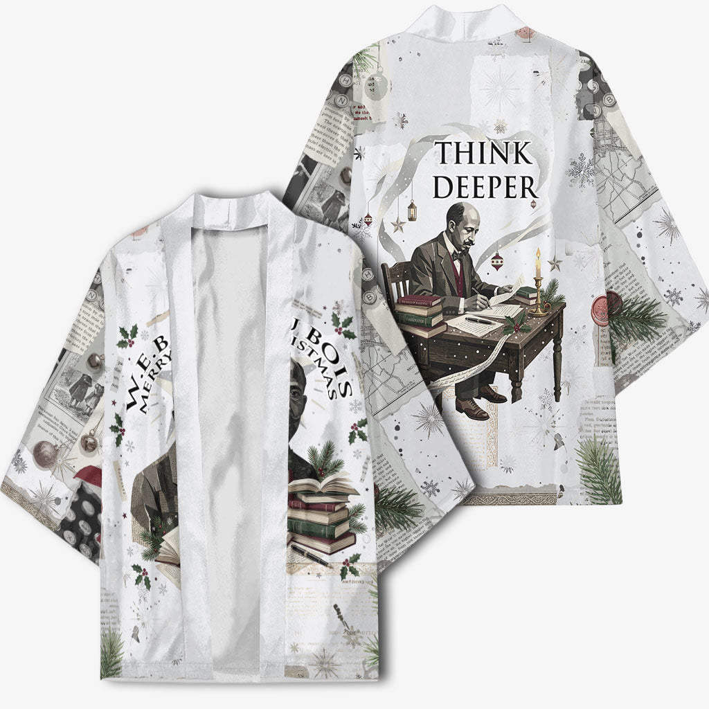 W.E.B. Du Bois Christmas Kimono Think Deeper Quote Vintage Portrait Newspaper Collage Festive