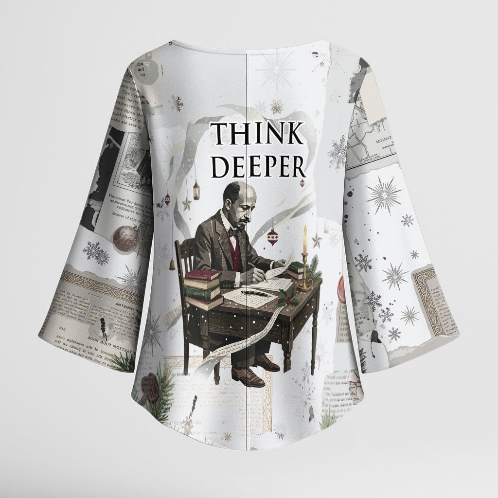 W.E.B. Du Bois Christmas Kimono Sleeve Blouse Think Deeper Quote Vintage Portrait Newspaper Collage Festive