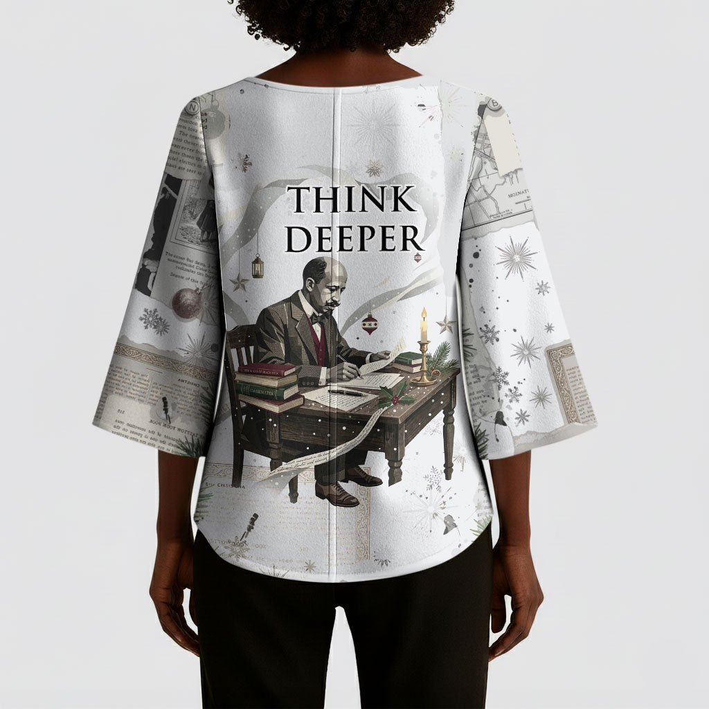 W.E.B. Du Bois Christmas Kimono Sleeve Blouse Think Deeper Quote Vintage Portrait Newspaper Collage Festive