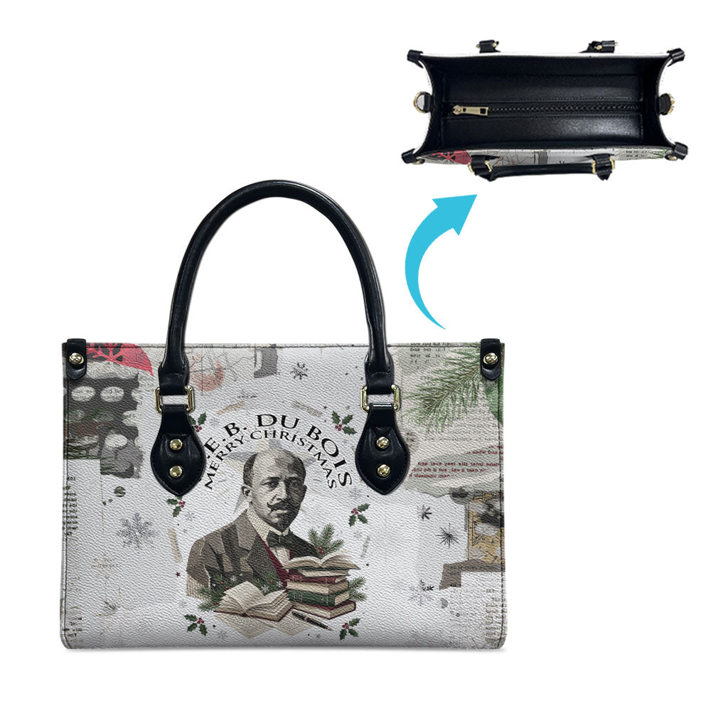 W.E.B. Du Bois Christmas Leather Bag Think Deeper Quote Vintage Portrait Newspaper Collage Festive